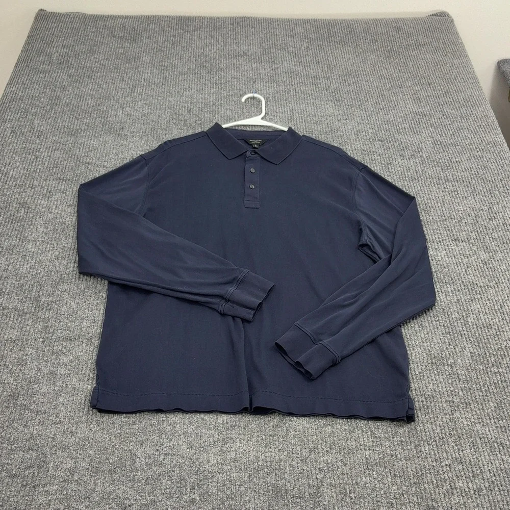 Banana Republic Polo Shirt Mens L Blue Cotton Luxe Touch Long Sleeve Classic